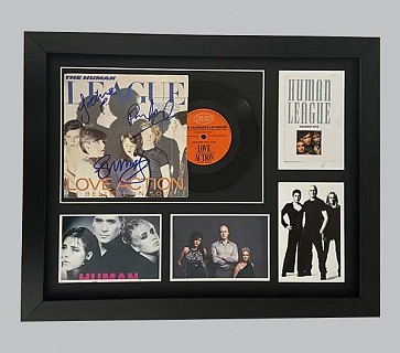 Human League "Love Action" Signed 7" Record Sleeve + 7" Record, Postcard & 3 Photos